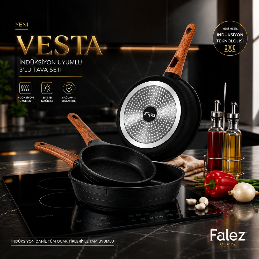 Falez Vesta İndüksiyon 3'lü Tava Seti