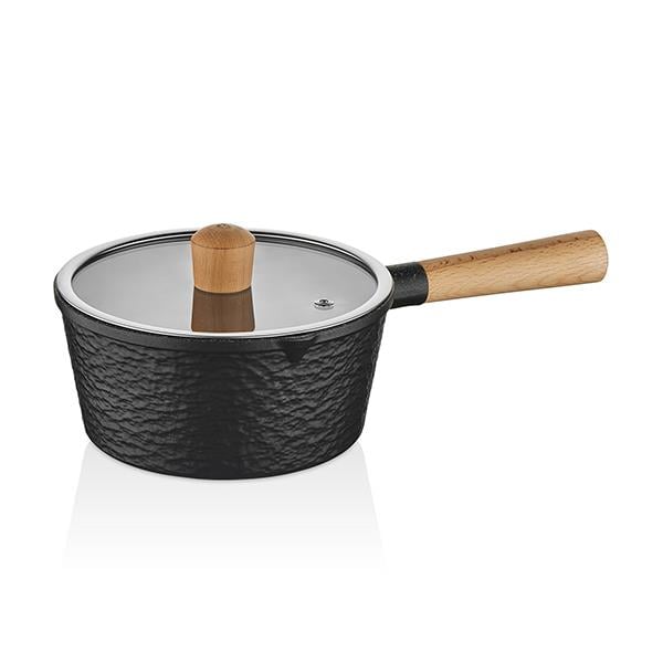 Black Line 16 cm Siyah Döküm Cam Kapaklı Sosluk Tava