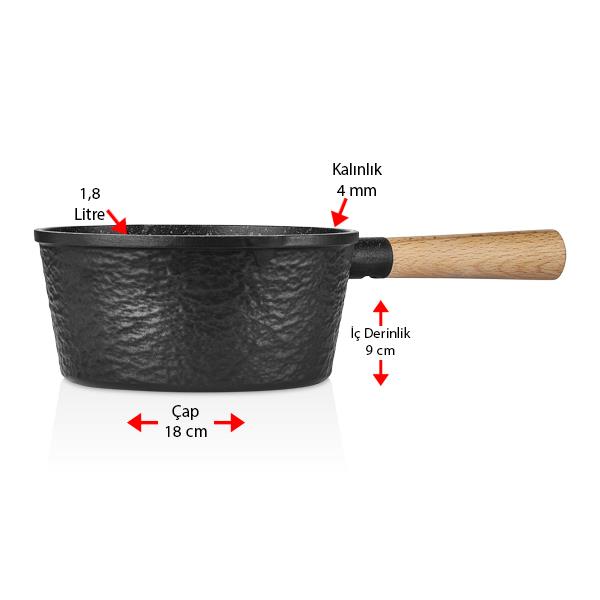 Black Line 18 cm Siyah Döküm Cam Kapaklı Sosluk Tava