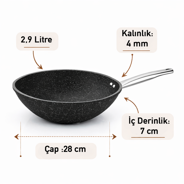 Black Line Granit 28 cm Wok Tava