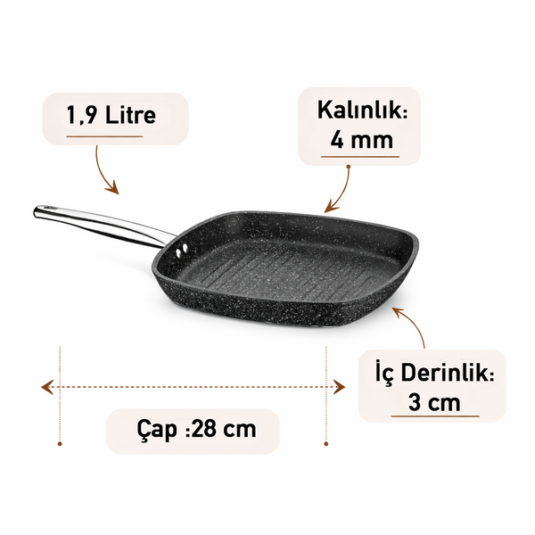 Black Line Granit 28x28 cm Kapaksız Kare Tava