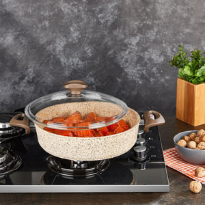Creamy 7 Parça Granit Tencere Seti - 18-22 cm Derin 26 cm Karnıyarık 26 cm Tava
