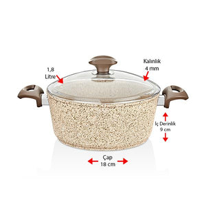 Creamy 7 Parça Granit Tencere Seti - 18-22 cm Derin 26 cm Karnıyarık 26 cm Tava