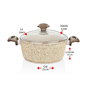 Creamy 7 Parça Granit Tencere Seti - 18-22 cm Derin 26 cm Karnıyarık 26 cm Tava