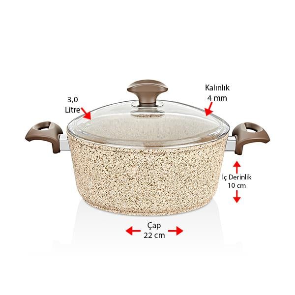 Creamy 7 Parça Granit Tencere Seti - 18-22 cm Derin 26 cm Karnıyarık 26 cm Tava