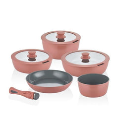 Auris X Large Peach 9 Parça Takmatik Sap Çelik Tencere Seti