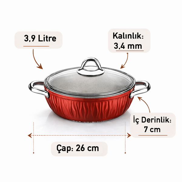 Markiz Granit 7 Parça Kırmızı Tencere Seti