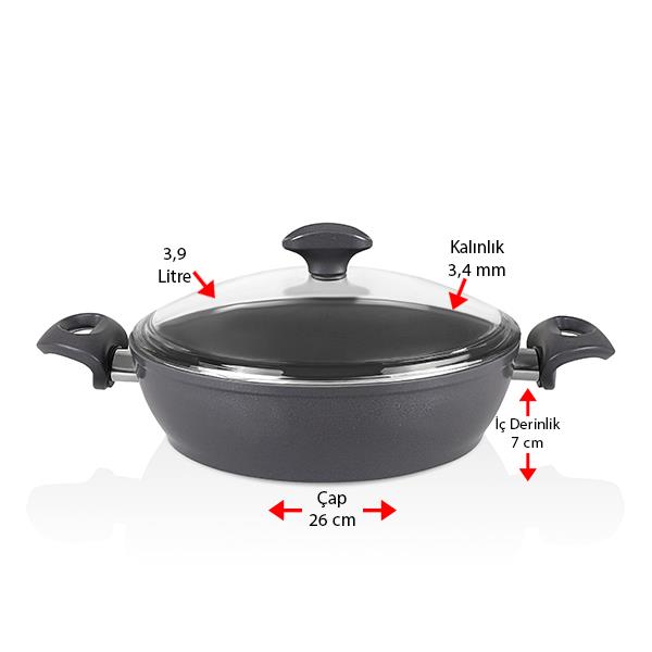 Serafit 3 Parça Granit Seramik Kaplama Tencere & Tava Seti - 26 cm Karnıyarık 26 cm Tava